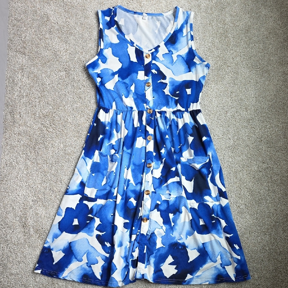 Blue Floral Sleeveless Dress